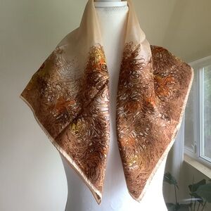 Vintage Water Repellent Art Nouveau Print Square Scarf Made in Japan